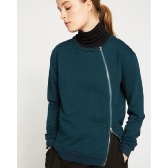 Universal Standard Meridian Emerald Green Asymmetrical Zip Up Sweater Size 0-00 - Picture 1 of 11